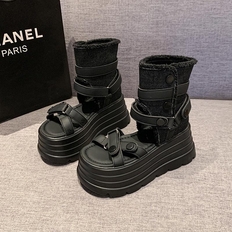 Fashion 8cm Women's Fashion Sexy Roman Sandals Summer Ultra High Heel Wedge Platform Shoes Open Toes Solid Color Sandalias De Mujer