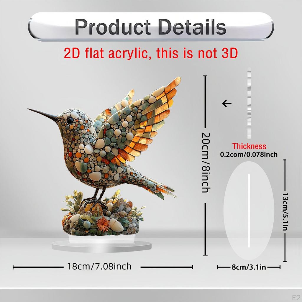 Hummingbird Desktop Ornament Acrylic Tabletop Decor 2D Flat Artwork Modern Animal Plaque Display