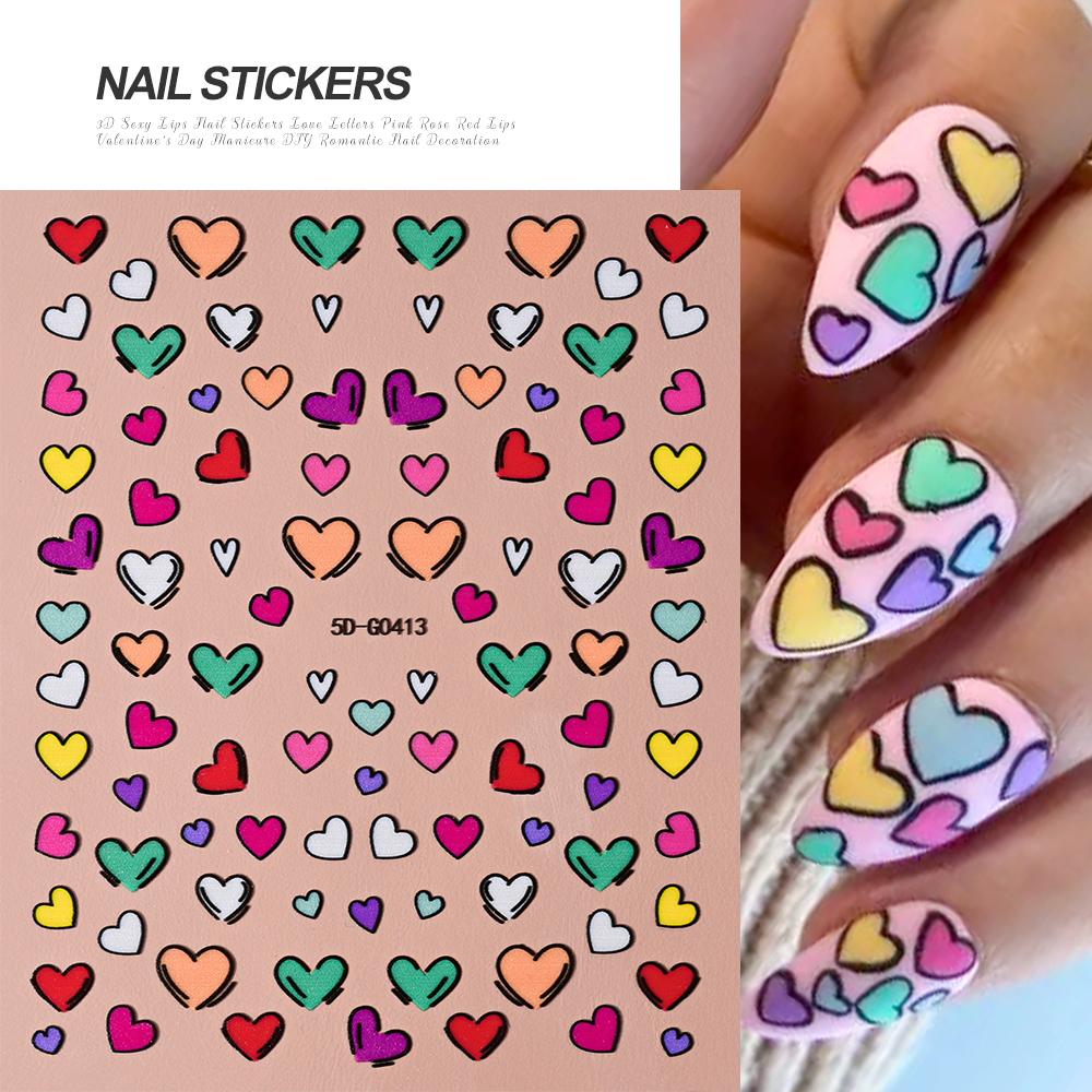 5D Embossed Sexy Red/Pink Lips Nail Stickers Self-Adhesive Blooming Red Lips Nail Decal Romantic Luxy Lady Lips Manicure Slider