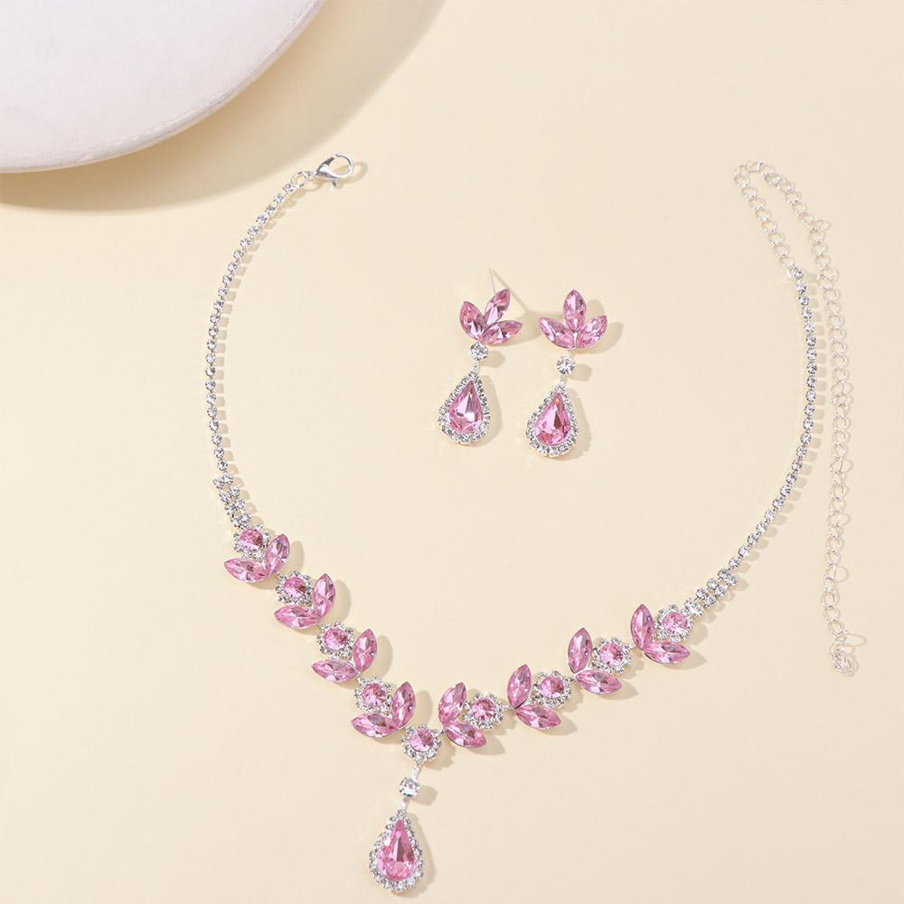 Strass Kristall Schmuckset Glänzende Halskette Hochzeitsfeier Ohrringe Bankett