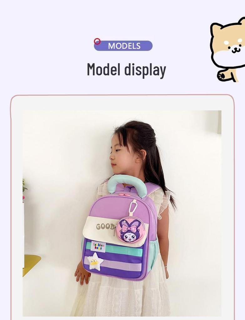 Color-Block Lightweight Spine-Protecting Cartoon Backpack for Girls