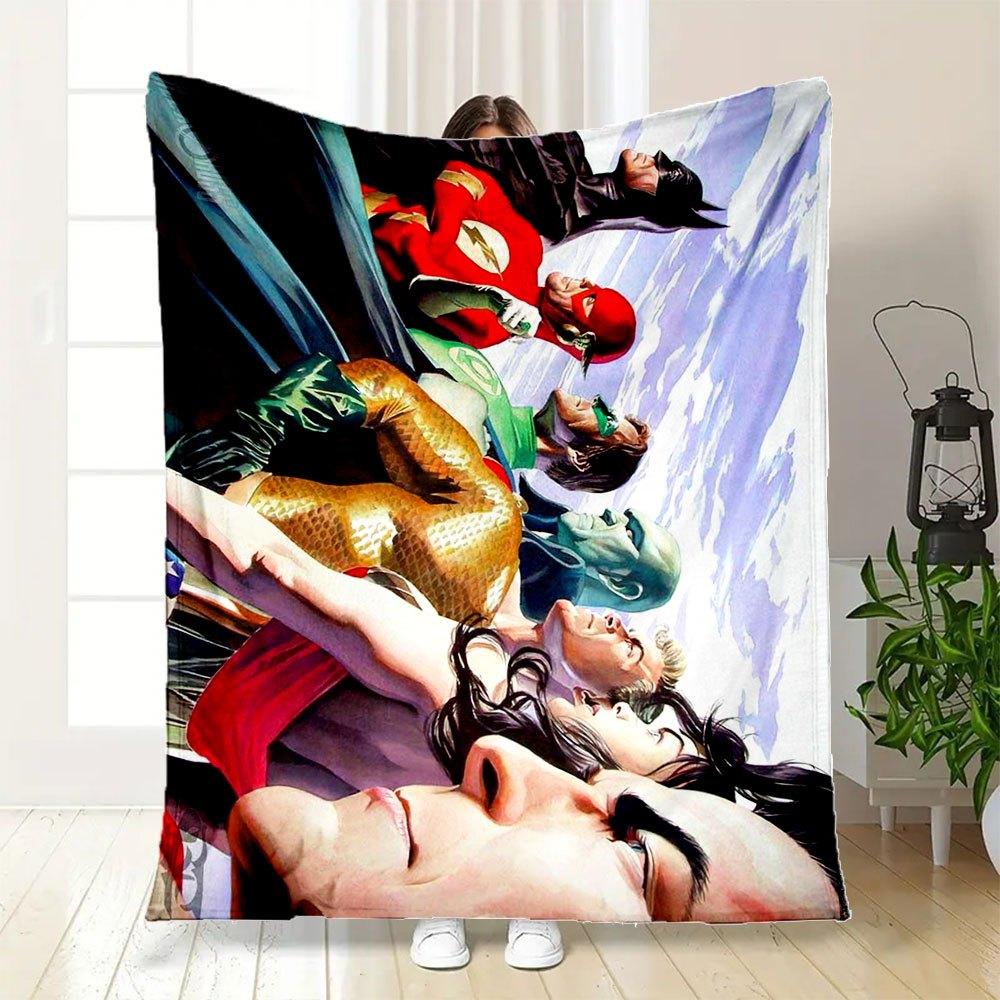 Justice League DC Comics Superhero Group Wall Art Print Poster Blanket Flannel Throw Blanket, Bed, Travel, Camping, Office, Couch, Chair