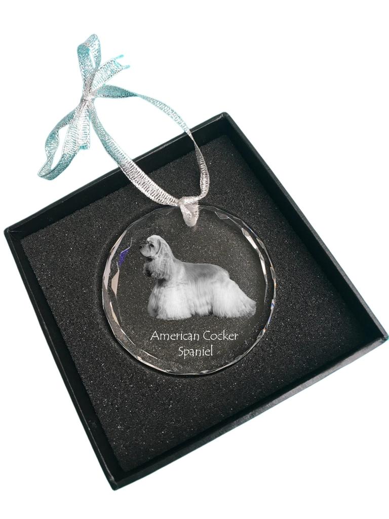 American Cocker Spaniel, Merry Cocker - Crystal Bauble with a Photo, Dog Photo In Crystal, Personalized Christmas Tree Ornament by Art-Dog Brand