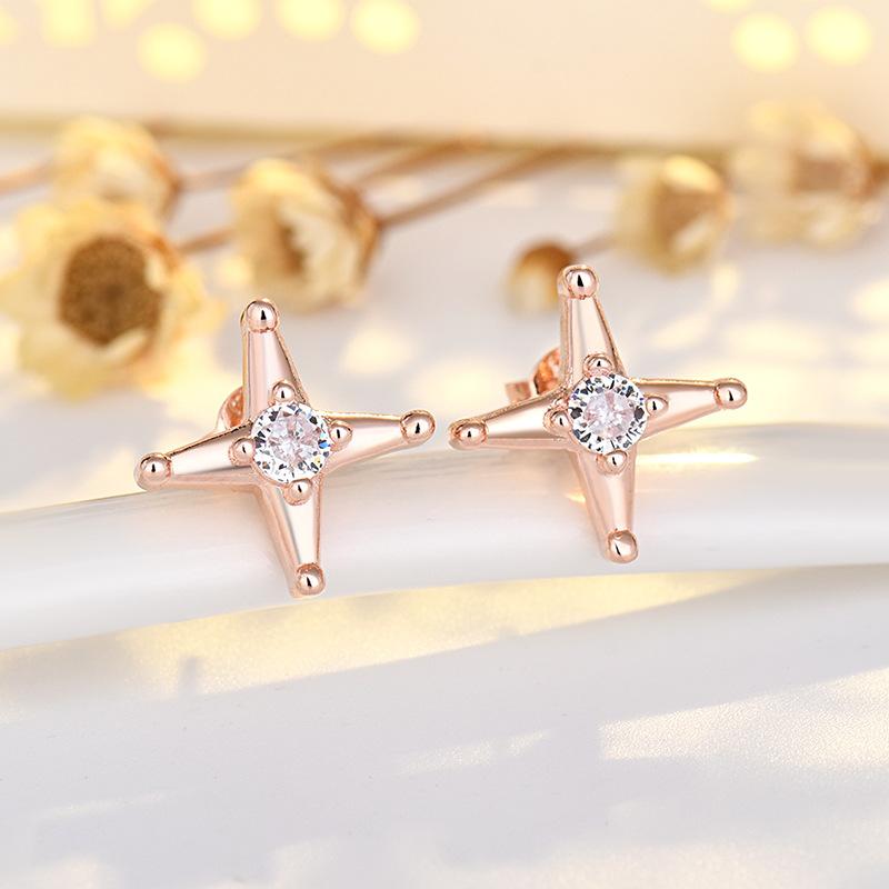 

Серьги в виде четырехконечной звезды, серьги-иглы с бриллиантами, новые маленькие, простые и милые студенческие серьги для женщин