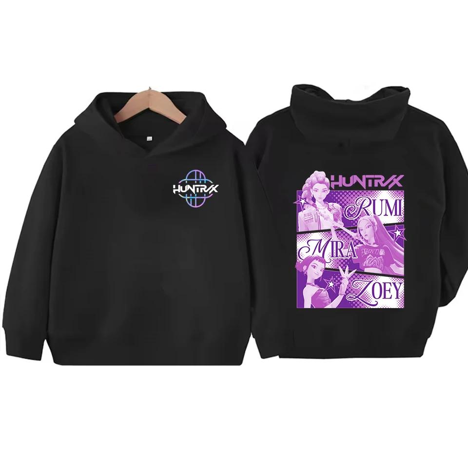 Anime KPop Devil Hunter children's Kawaii cartoon print hooded sweatshirt Hip-hop daily casual streetwear autumn and winter