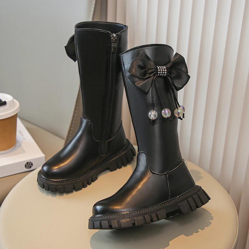 Children's Boots for Girl Spring/autumn Toddlers Princess High PU Boots Sweet Kids Causal School Long Boots Round-toe