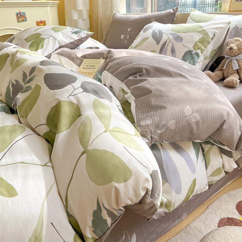 Fire-delt rent bomulls fire-delt sett, ren bomull, friskt og fortykket dynetrekk