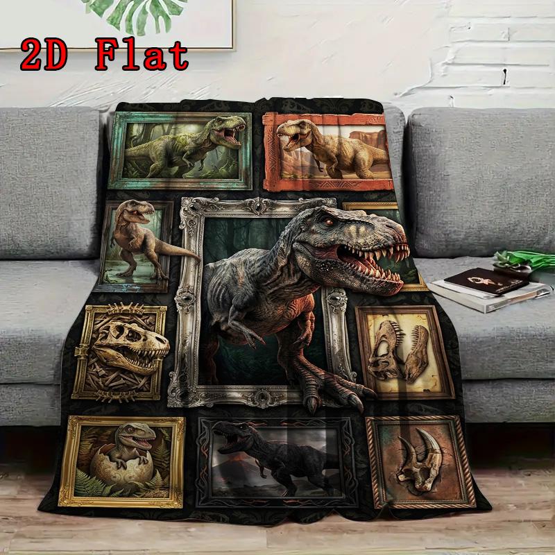 Dinosaur Collection 2D Flat Pattern Flannel Blanket, High quality All Seasons, Home Decor, Warmth and Comfort, Perfect for Christmas Gifts.