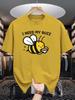 Unisex Crew Neck Tee Cute Bee Holding Coffee Letter Text Print Soft Cotton Loose Short Sleeve Summer Casual Male Streetwear Tops