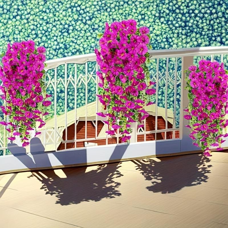 4pcs Fake Hanging Plants Morning Glory Bouquet, Suitable for Wall, Outdoor, Courtyard, Home, Room, Garden, Wedding, Indoor, Outdoor Decoration