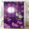 Purple Moonlight Cherry Blossom Cat Shower Curtain Pink Spring Floral Print Bathroom Decor Waterproof Fabric Bath Mat Cover Home