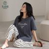 Flower Blossom Liying Spring Women's Dark Grey Short Sleeved Pants with Cup Mat Pajama Set HK