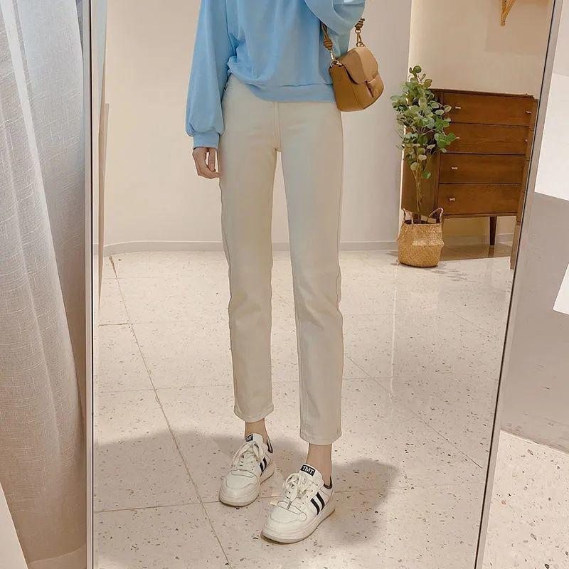 

Elastic Slimming Off-White Cropped Cigarette Jeans for Women - 2024 Spring/Summer Style Size 27