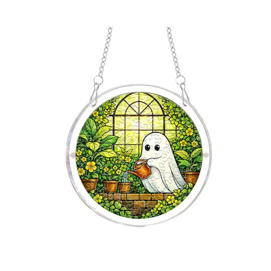 yangyizhi Halloween Scary Bat Pumpkin Acrylic Jigsaw Puzzle Suncatcher, Stained Glass Style Window Hanging Decor for Home, Garden, Gift Family Friends