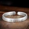 S999 Sterling Silver Lotus Heart Sutra Bracelet - Matte Silver Tassel, Openable Bangle for Women