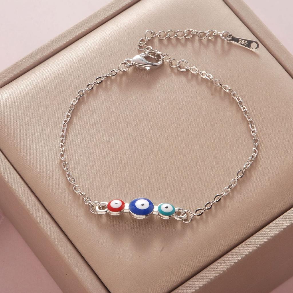 Fashionable Simple Rhinestone Evil Eye Four Leaf Clover Bracelet for Women