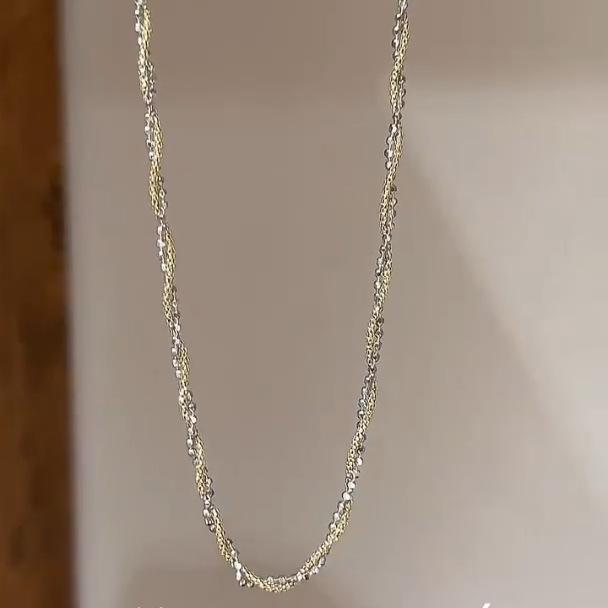 Italian Flash Two-Color Gold Necklace Versatile Naked Chain Light Luxury Pendant-Free Collar Pendant-Free Accessories Women