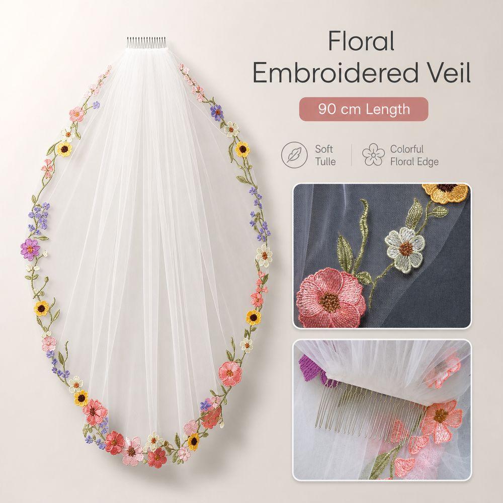 Soft Tulle Floral Lace Bridal Veil Embroidery Lace Wedding Veil  Formal Ceremonies