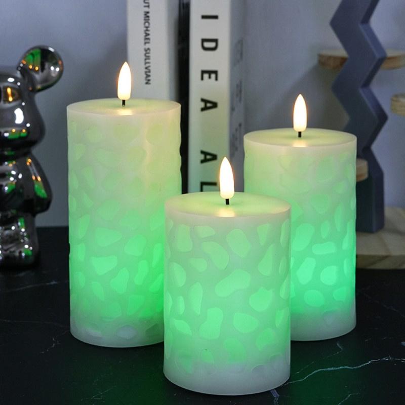 3-Pack Flameless LED Paraffin Wax Candles Battery Operated Remote Timer Emboss Window Light DIY Outdoor Indoor atmosphere Lamp