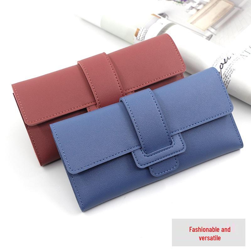 Korean Style Women's Tri-fold Long Fashion Wallet Clutch with Buckle