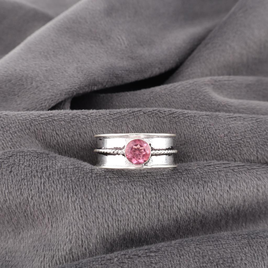 Pink Tourmaline Gemstone Ring, Handmade 925 Solid Sterling Silver Jewelry, Meditation Ring Jewelry For Women