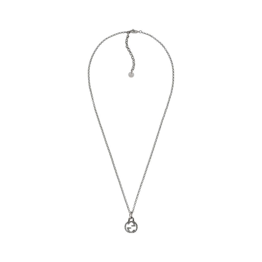 Gucci Interlocking Vintage Distressed Weave Double G Silver Pendant Necklace With Engraved Pattern 925 Silver Unisex necklace 455535-J8400-0811