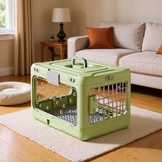 Trasportino Pieghevole per Animali da Viaggio Portacani Gatti in Plastica Dura con Tappetino Igienico Griglia a Rete Gabbietta Pieghevole per Cani Piccoli Gatti