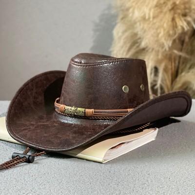 Läder retro etnisk stil västerländsk denimhatt herr- och damfyra säsonger utomhus solskydd tibetansk dödskallebälte jazzhatt