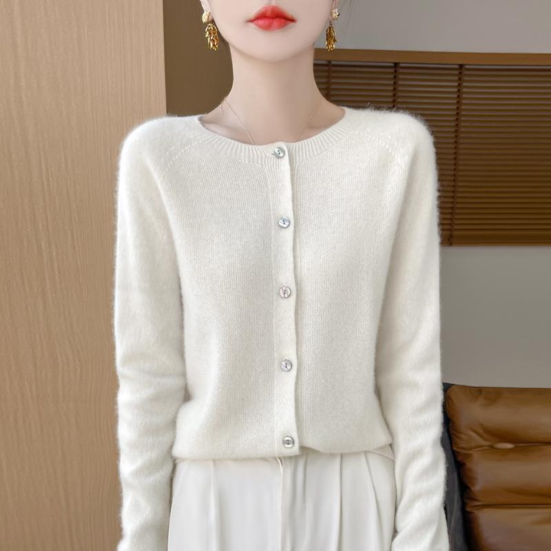 

Жіночий кардиган з круглим вирізом Qinghe Cashmere 30% кашемір 70% вовна Жіночий осінньо-зимовий кашеміровий кардиган М який і теплий XXL білий