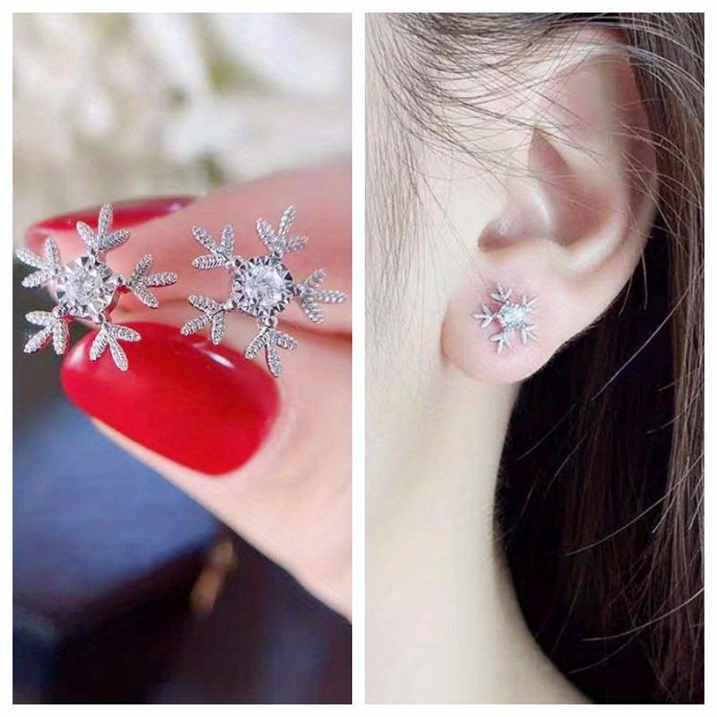 1 Paire de Boucles d'Oreilles Tendance, Boucles d'Oreilles Délicates Flocon de Neige de Noël Étincelantes en Zircon Synthétique, Boucles d'Oreilles Multifonctionnelles pour le Nouvel An