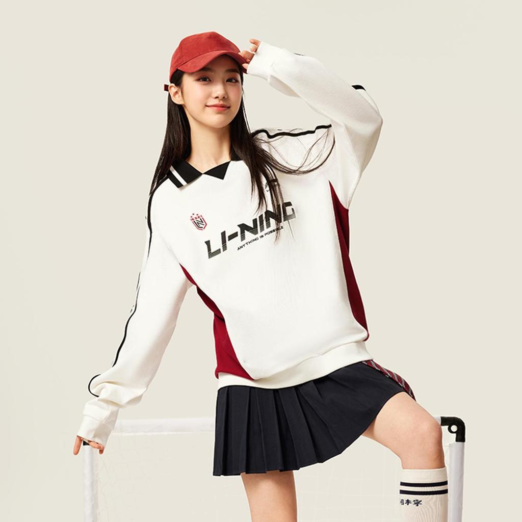 Li-Ning Sports Life Series Letter Polo Collar Long Sleeve Sweatshirt Off White Men AWDVC89-1
