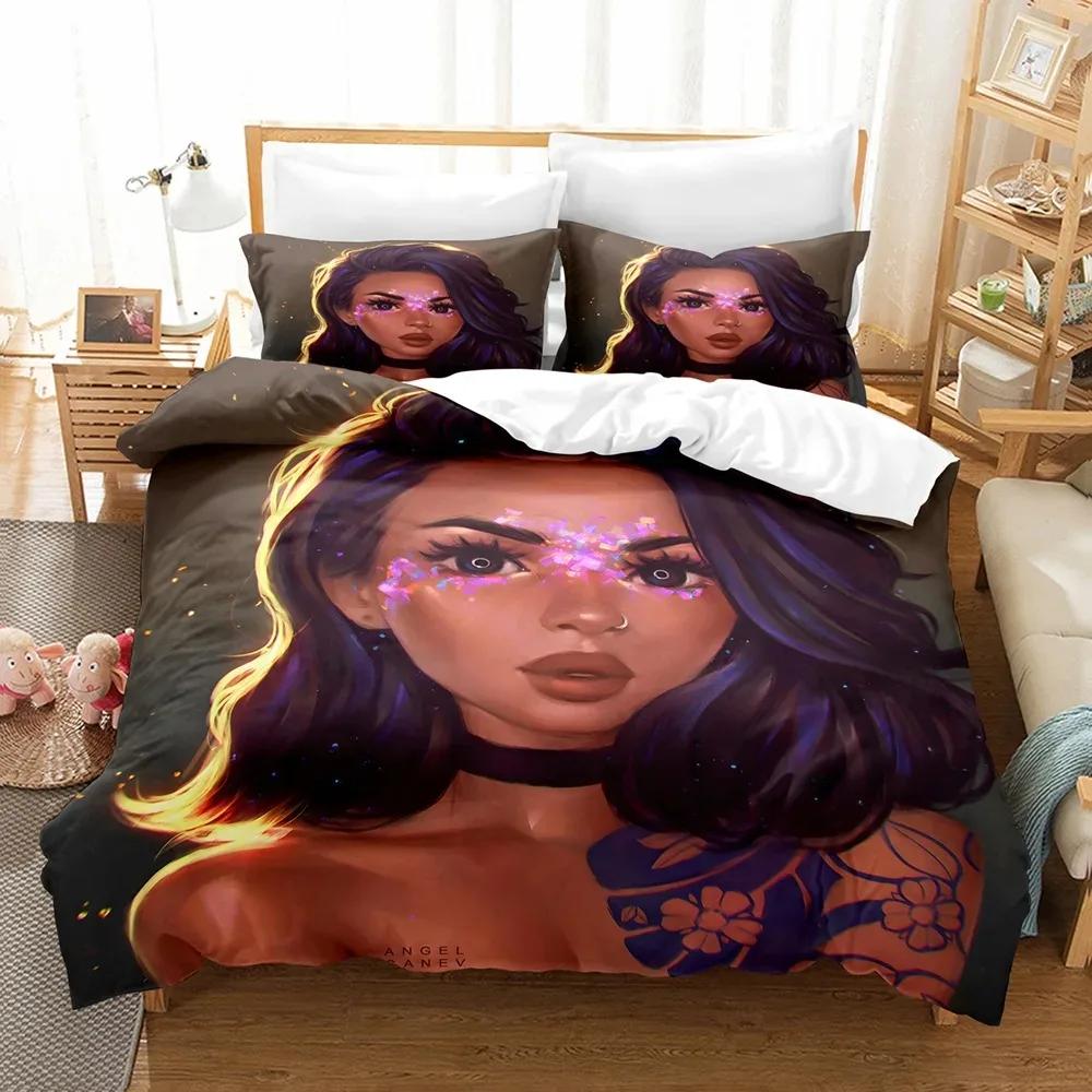 African Duvet Cover Set King Queen Size Modern Stylish Black Woman with Garland Decorative Polyester Bedding Set for Girls Women