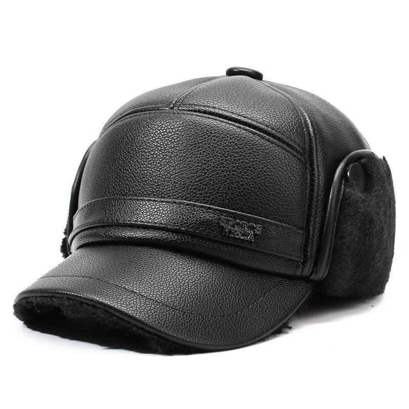 

Winter Middle-Aged and Elderly Men s Hat Father Grandfather Warm Velvet Leather Hat Ear Protection Cap Outdoor Cap чёрный
