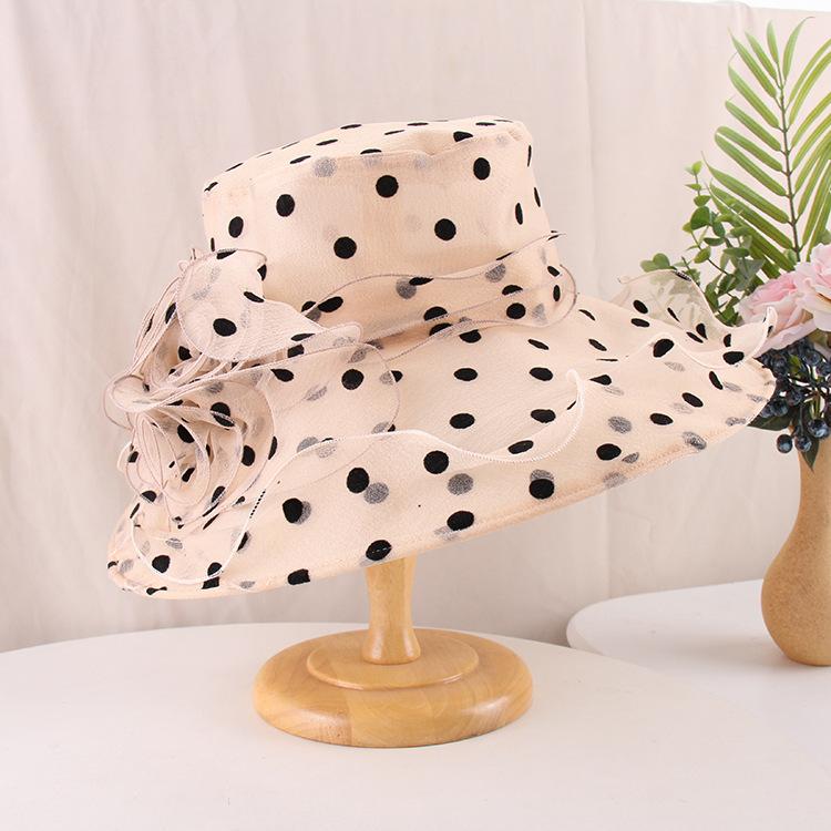Einzigartiges Design Organza Sonnenhüte für Damen Breiter Rand Klassisch Schwarze Pünktchen Fischerhut Damen Faltbar Atmungsaktiv Strandmützen