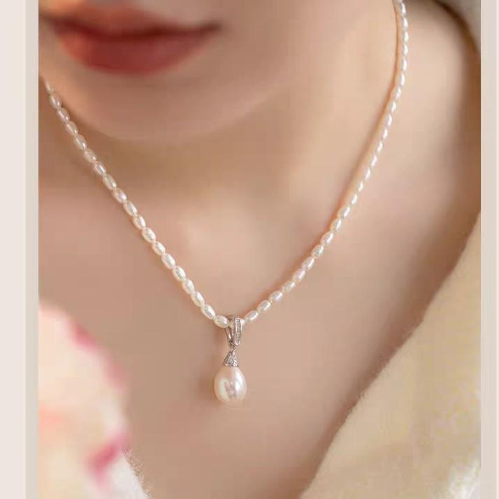 9-10mm Freshwater Pearl Drop Pendant with S925 Silver Clasp Necklace