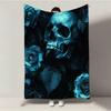 Gothic Skull Blue Rose Flannel Throw Blanket Dark Floral Print Soft Lightweight Blanket Sofa Bed Camping All Season Home Decor