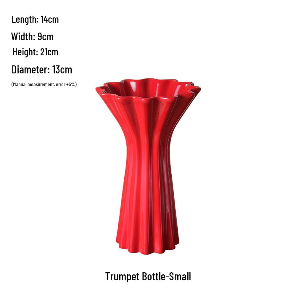 Čínská červená keramická váza ze poloviny století - Novoroční speciální ozdoba pro obývací pokoj nebo svatební aranžmá ze sušených květin