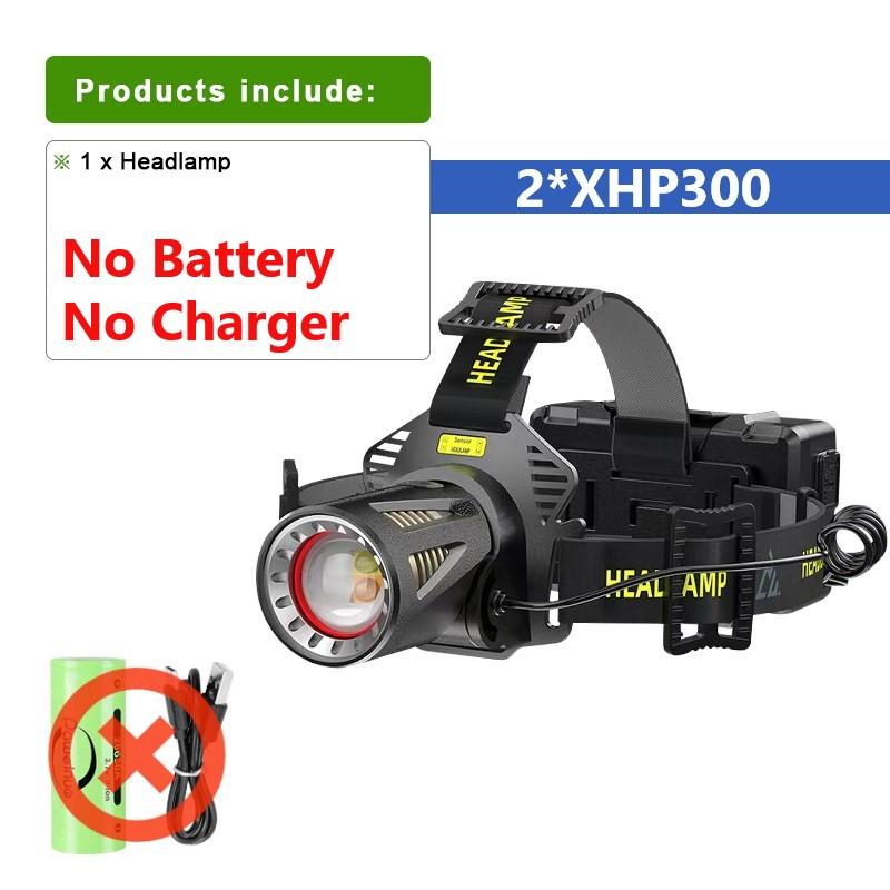 

2*XHP300 сенсорный налобный фонарь светодиодный перезаряжаемый USB-фонарик высокой мощности для кемпинга и рыбалки without battery