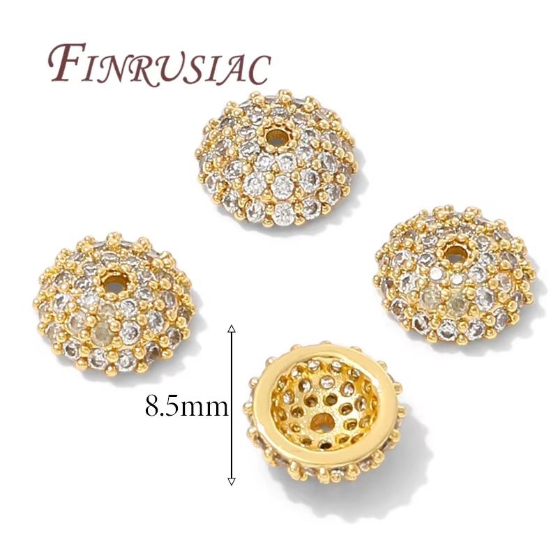 2/4/6Pcs 18K Gold Plated Zircon Beads Caps For Jewelry Making,Round Caps For Beads,DIY Bracelets&Necklaces Accessories