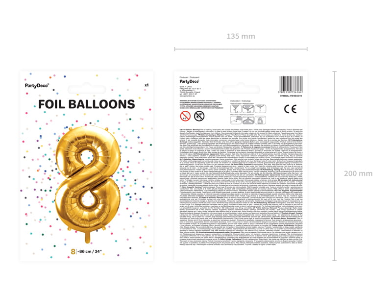 Partydeco Balon Foliowy Cyfra 8 Złota 86Cm