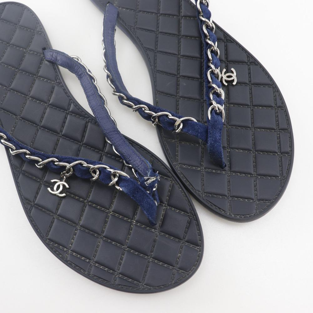 Chanel COCO Mark Strandsandale G30880 Kette Schwarz / marineblau Gummi/Leder Damen Gebraucht