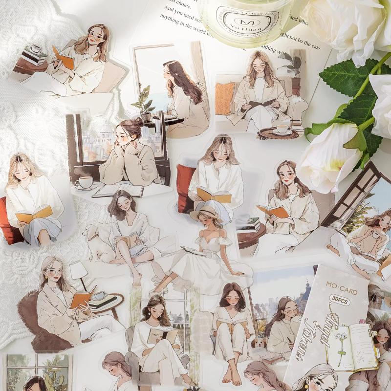30 ks/balení Estetické nálepky Štítky Čtenářka Samolepky Dekorativní Deník Album Materiál Scrapbooking Potřeby