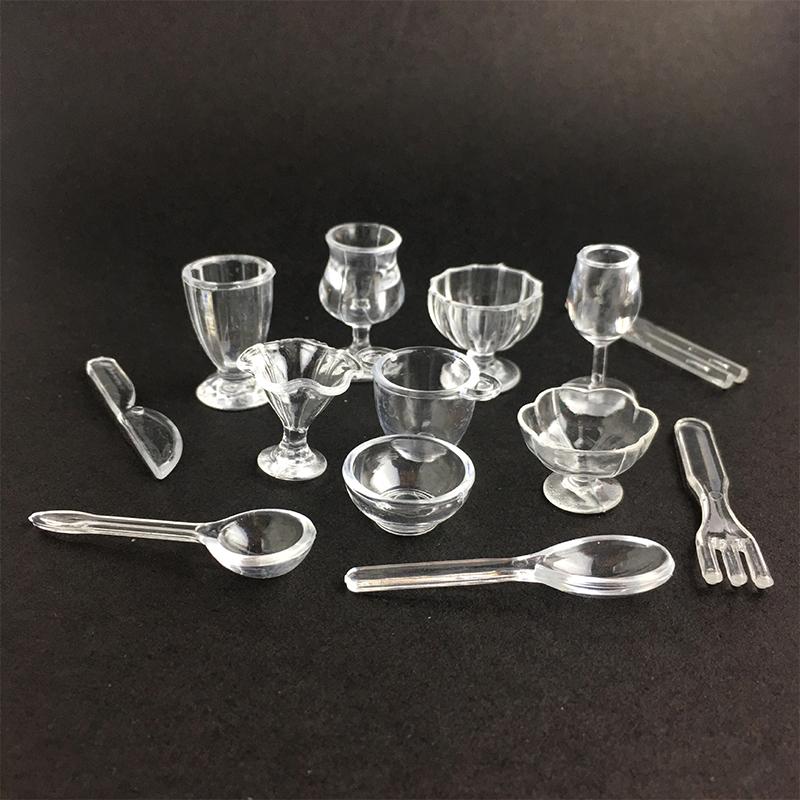 13Pcs/Set Mini Transparent Kitchenware Toy Drink Cups Dish Plate Tableware Miniatures Diy Pretend Play Mini Plastic Cup Toy