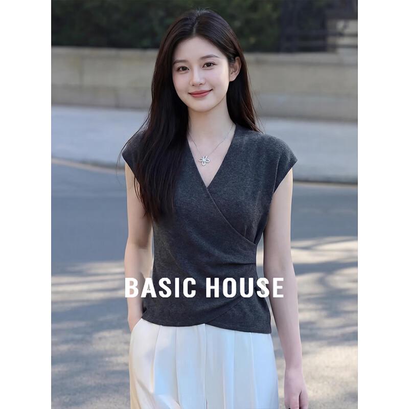 

Базовый женский вязаный топ Basic House с V-образным вырезом, без рукавов, на запах M