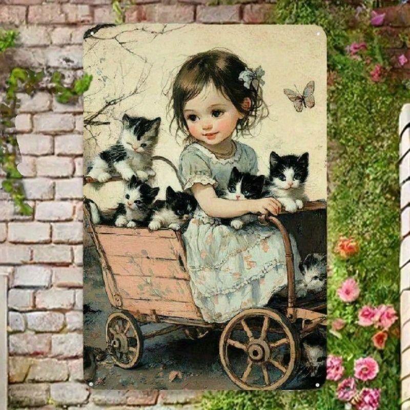 Vintage Girl Metal Wall Art Poster for Living Room