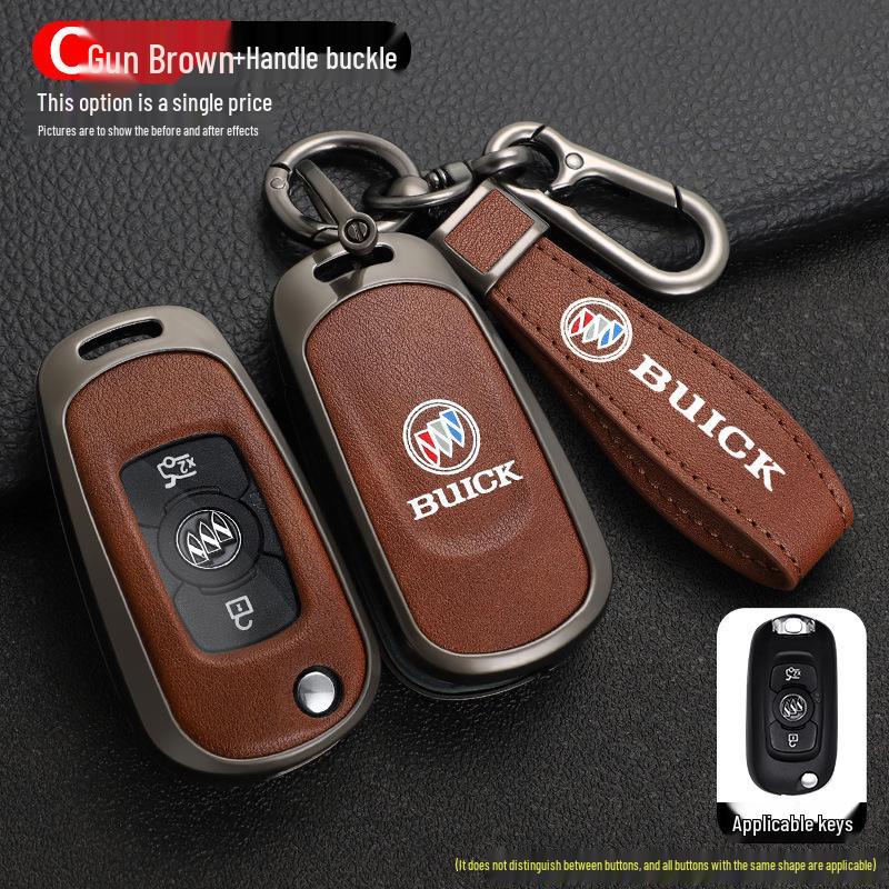 Leather Metal Car Key Cover for 16-17 Buick Verano GS Sedan/Hatchback