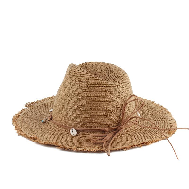 Women's spring and summer sweet wind straw hat personalized fringed edge Panama straw hat travel sun hat