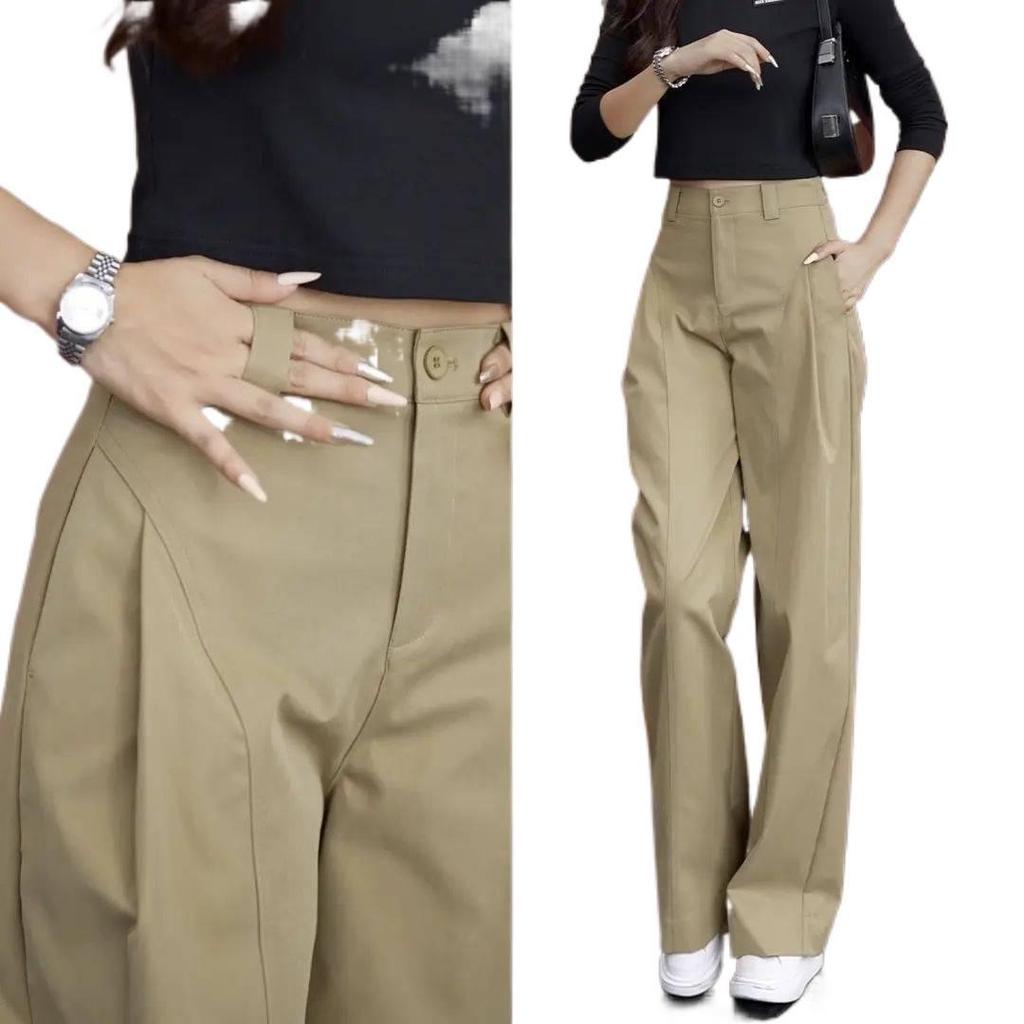 Trendy 2026 Wide-Leg Cargo Pants - High-Waisted, Loose, Slimming, Casual for Spring & Autumn