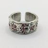 Yintai Fei Thai Silber Verstellbarer Gehämmert Ring, Unisex Retro Stil mit Kreppmyrte & Heilige Berge Design