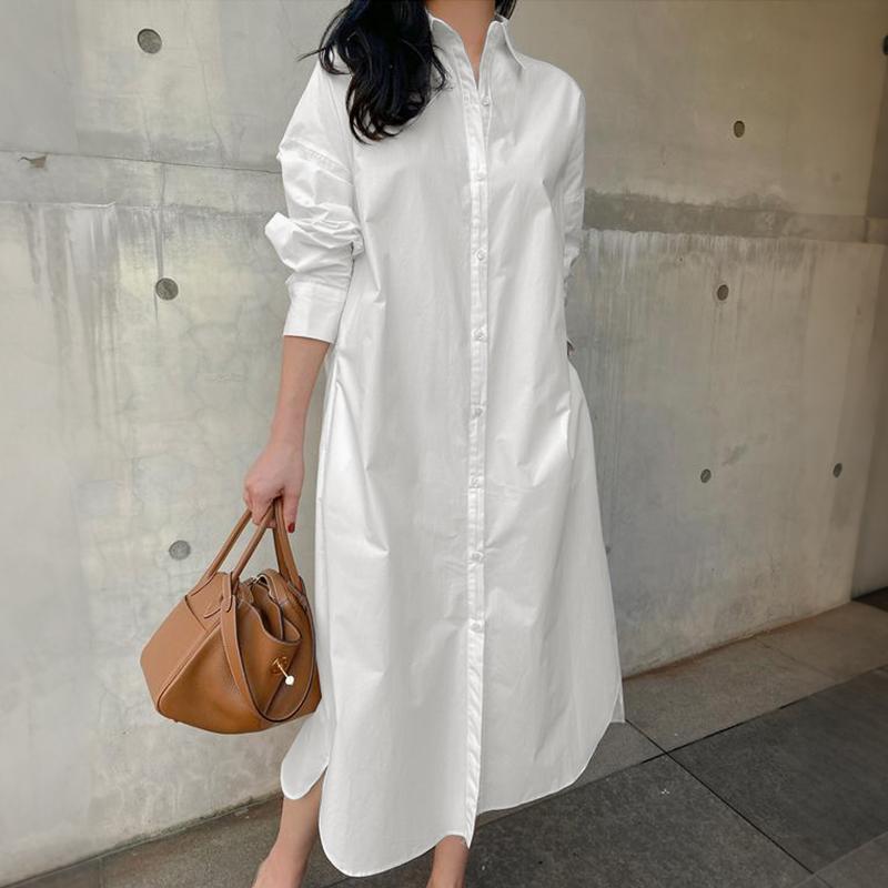 ZANZEA Women Casual Turn Down Collar 3/4 Sleeve Loose Shirt Dress